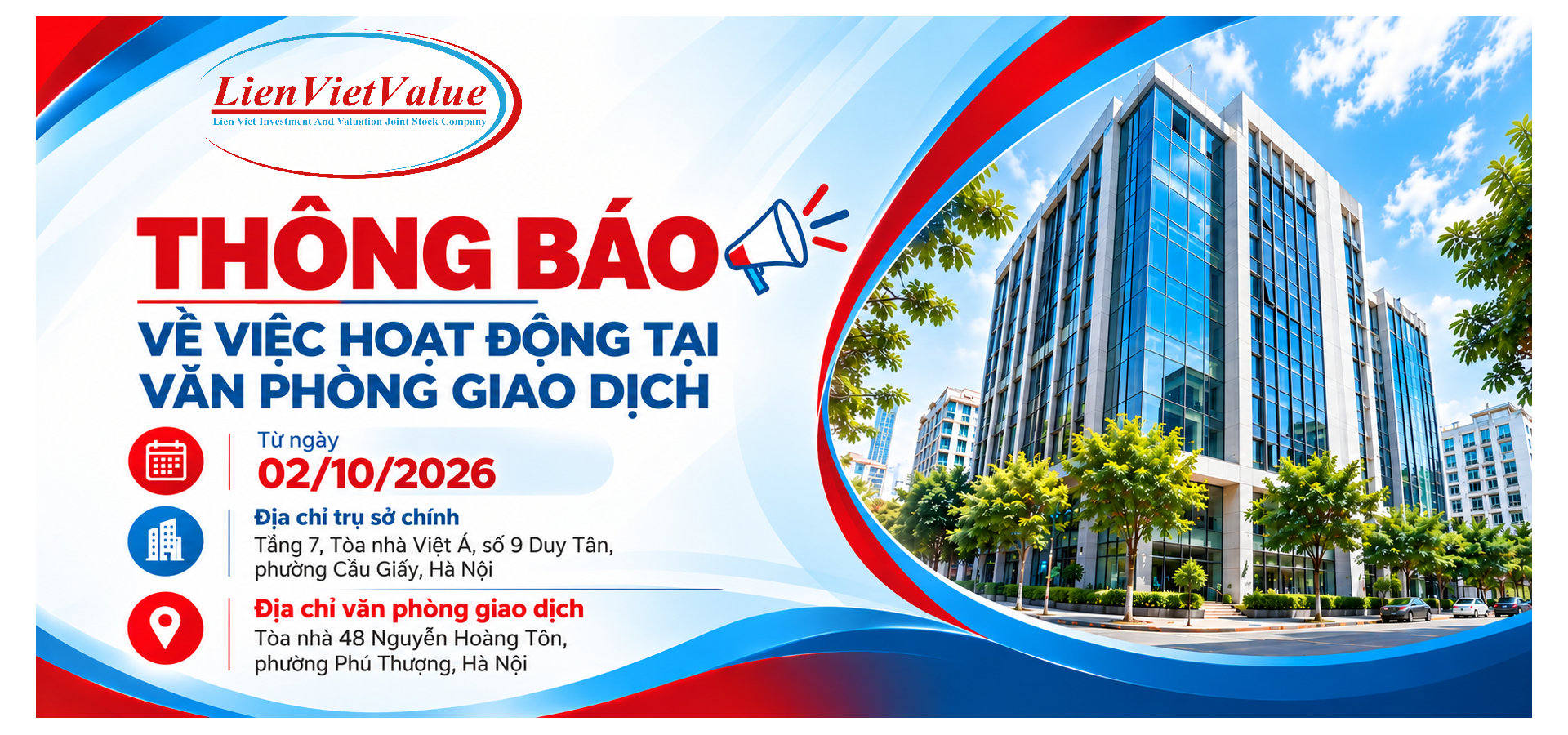 Thông báo về việc hoạt động tại văn phòng giao dịch